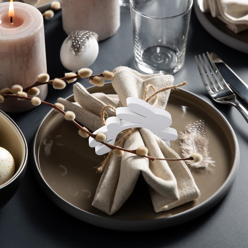 6pcs Easter Bunny Napkin Rings, Simple Wooden Rabbit Napkin Holders