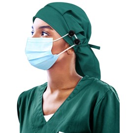 Satin Lined Work Cap with Button for Long Hair Women, Hunter Green, One Size