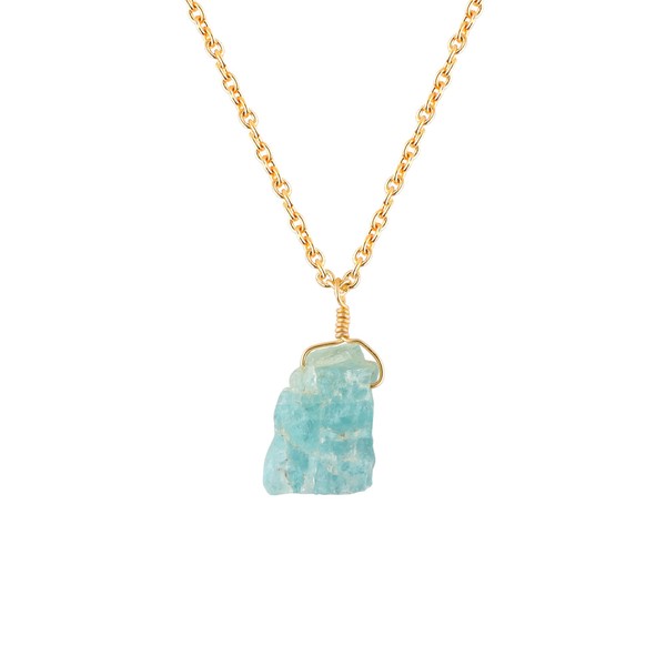 Raw Crystal Necklace, Aquamarine Rough Stone Necklace, Dainty Stone Pendant,