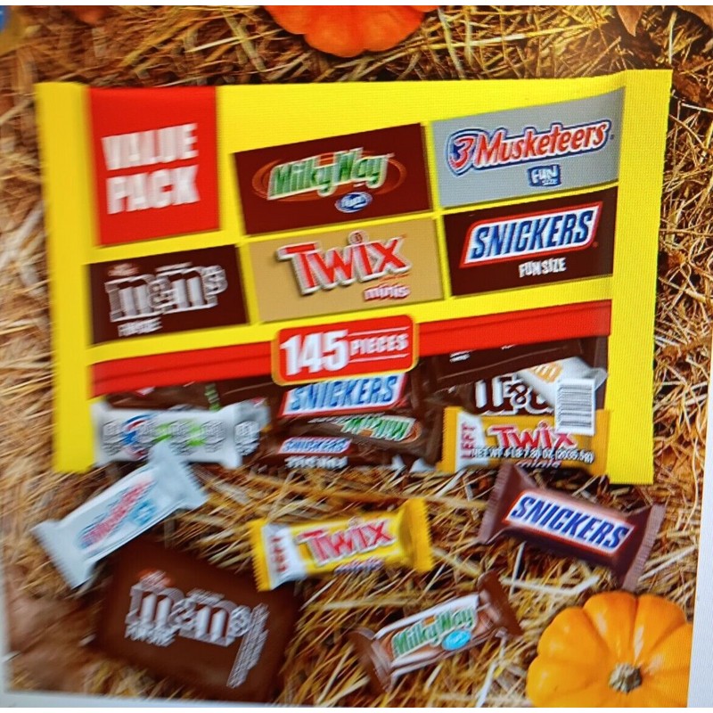 MARS MILK CHOCOLATE VARIETY PACK CANDY, FUN SIZE SNICKERS/TWIX (145