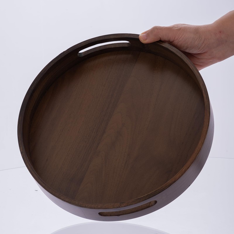 Round Trays Home Decor, 11.8" Large Round Wood Tray for