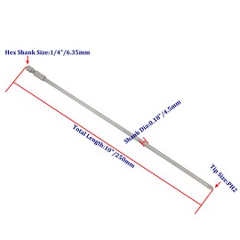 Rannb 1/4 Inch Hex Shank Magnetic Phillips Screw Head Screwdriver Bits PH2 4.5mm Dia Long Cross Head Magnetic Screwdriver Bits 10 inch Length-5pcs