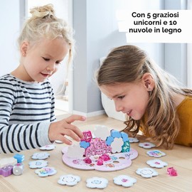 HABA Unicorno Glitter Felice - Gioco impilabile per Bambini con unicorni, Nuvole di Legno e 10 Cristalli di Nuvola Scintillanti, dai 4 Anni in su, 2012232001