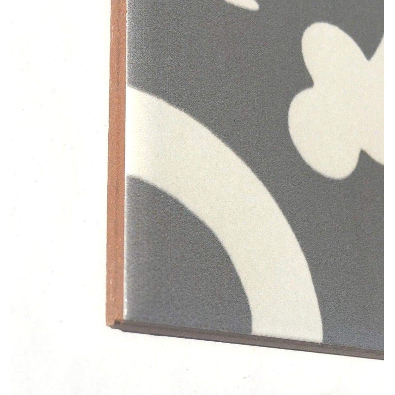 Flora Encaustic Soft Gray White 8x8 Satin Glaze Ceramic Tile