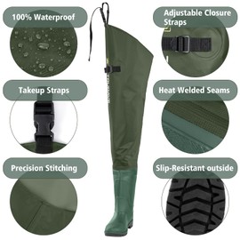 Trudave Hip Waders for Men Waterproof, Hip Boots for Women, 2-Ply PVC/Nylon Bootfoot Hip Waders for Fishing & Hunting