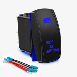 Roof LED Light Bar Rocker Switch 5Pin Laser On/Off Blue LED Light 20A/12V 10A/24V Toggle Switch With jumper wires set for Automotive Boat Marine Truck Jeep Off-Road Bus RV