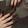 MERVF Long Square Press on Nails Brown Fake Nails Solid