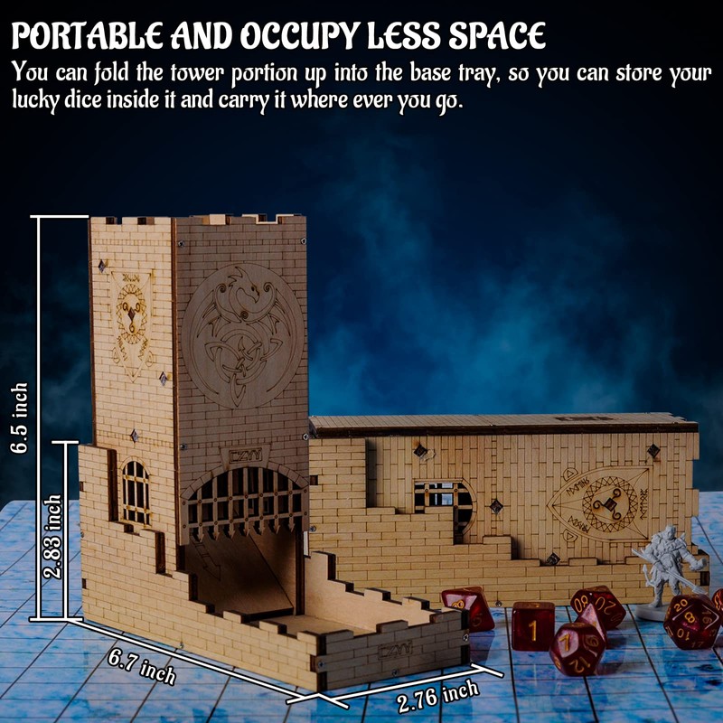CZYY Castle Dice Tower with Tray Wood Laser Cut Dragon