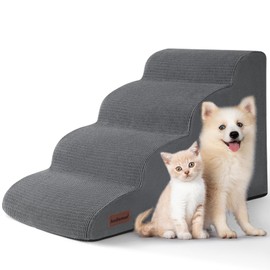 aodisman Aodisman 4-Step Dog Stairs and Ramp for Beds or Couches C Non-Slip Sturdy Pet Steps for Small Dogs and Cats,17.4" H,Grey
