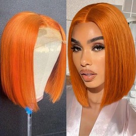 Savasana Orange Bob Wig Human Hair 13x1x4 Ginger Bob Wig Human Hair Straight Glueless for Black Women Pre Plucked 12 Inch