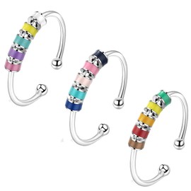 3PCS Enamel Fidget Ring for Women with Colorful Enamel Beads Anti Anxiety Ring for Girls Stress Relief Spinner Ring for Women Men (3pcs)