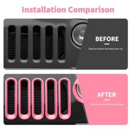 SQQP Grille Grill Insert+Angry Bird Style Headlight Turn Light Cover Trim Fit for 2007-2018 Jeep Wrangler JK JKU,Pink