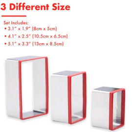 3 Pcs Rectangle Cookie Cutter Set, Food-Grade Stainless Steel, Large Biscuit Cutter, Sandwich Cutter Shapes for Kids, 3" 4" 5"