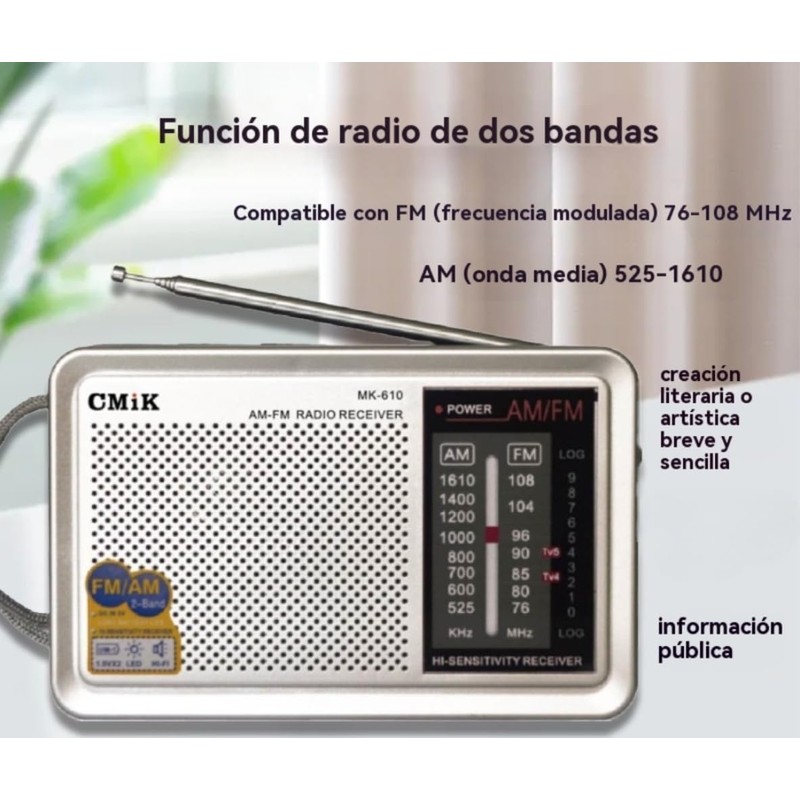 Tragbares Radio, 2-Band-Radio, FM-Transistorradio, tragbare Tasche, funktioniert mit 2 Batterien