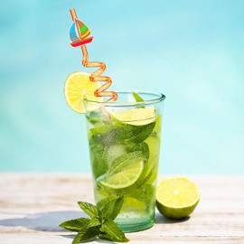 Ulife Mall Reusable Straws, Pack of 6 Plastic Drinking Straws, Novelty Flamingo Hawaiian Decor Straws, Beach Pool Shell, Curly Summer Party Straws for Adults, Children, Birthday Favours