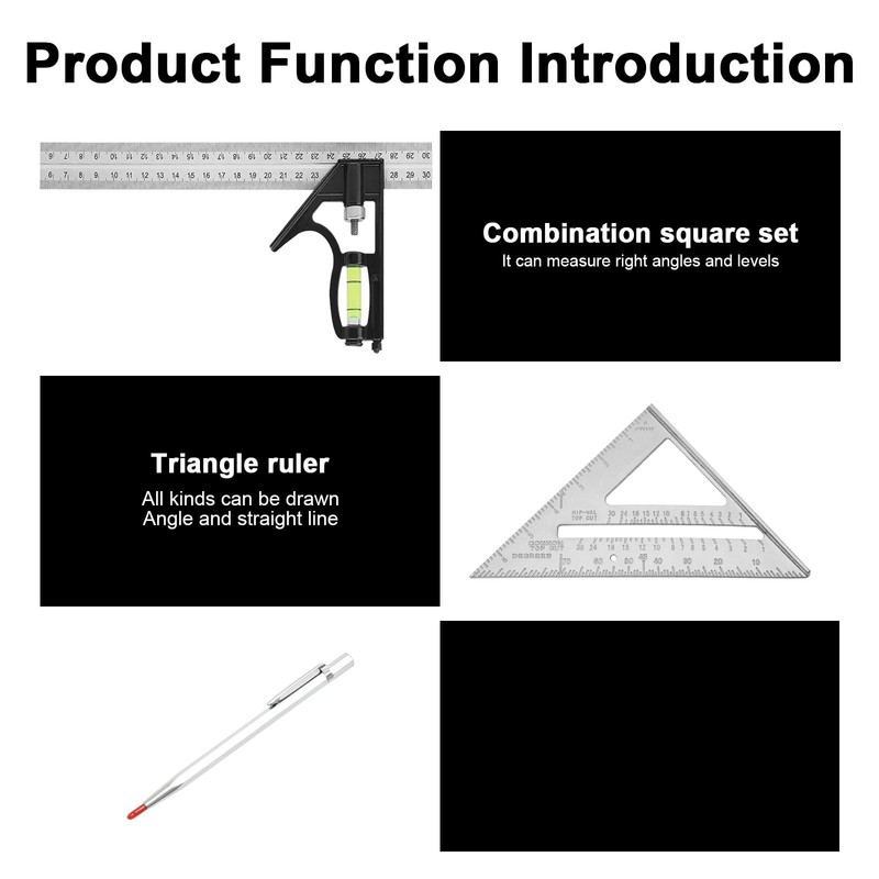 2 Pcs Square Ruler Tool Set, Combination Rulers and Triangle