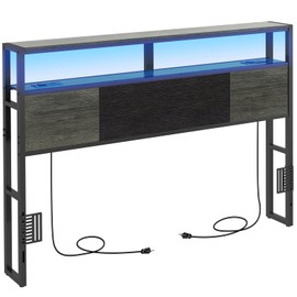 Livofloral Headboard Queen Size, Headboards with Charging Station, USB Port and LED Light, Head Board with 2-Tier Storage Shelf, Adjustable Height, Easy Assembly, Sturdy and Stable, Black