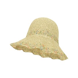 Women Straw Sun Hat Foldable Beach Hat Wide Brim Floppy Bucket Hat with Colored Rope (Colored Rope-Beige)