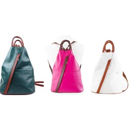 Handbag Bliss Womens Vera Pelle Super Soft Italian Leather Backpack Rucksack Convertible Shoulder Bag Two Colour Medium (White with Tan)