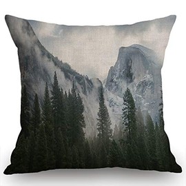 Swono Decorative Throw Pillow Cover 18x18 Inch National Park Nature Mountain Trees Mist Couch Pillow Cover Cushion Case for Modern Simple Farmhouse Style Decor
