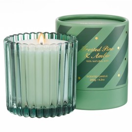 M&SENSE Luxury Pine Scented Soy Candles, 1 Wick Jar Candle, Christmas Fall Gifts for Home Decor, Up to 60 Hours Burning, Natural Soy Wax Relaxing Aromatherapy Candle MSSD0202 FrostedPineAmber