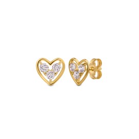 Amberta Italian 9ct Gold Small Stud Earrings for Women - Gold Heart Earrings: Gold Heart Stud Earrings for Women