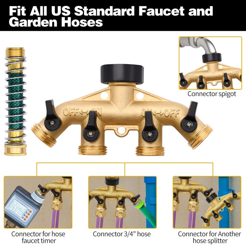 4 Way Hose Splitter with 4Pcs Garden Hose Extension Adapter,