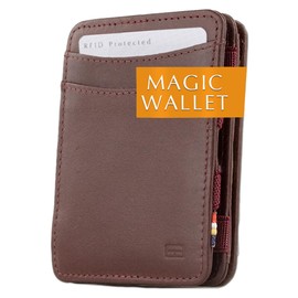 Hunterson Flat Leather Wallet for Men, Magic Wallet with RFID Protection, Money Wallet with Change and Space for 6 Cards, 07 Burgundy, Minimalist