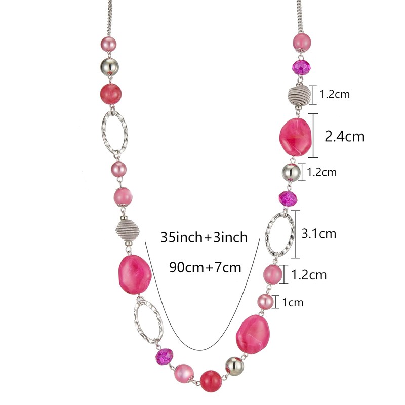 BULINLIN Beaded Long Necklace for Women Silver Sweater Chain Necklace