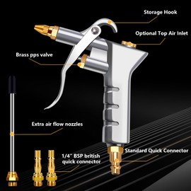 JNBGTU Air Blow Gun Nozzle Duster Blow Gun Cleaner Compressor Duster with 1/4" BSP British Quick Connector & Extension Nozzle Pneumatic Dust Blowing Gun for Car Engine Computer Precise Instrument