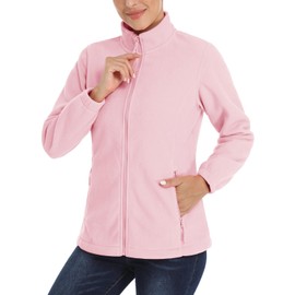 TACVASEN Womens Fleece Jacket Lightweight Full Zip Jackets Soft Outdoor Sweatshirt Casual Winter Warm Sweater Pink, L