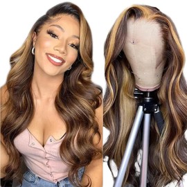 SOSEXY Ombre 30 Inch Body Wave Lace Front Wig Human Hair 180% Density HD 13x4 Lace Front Wigs with Baby Hair 4/27 Highlight Lace Front Wigs Human Hair
