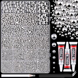 TINKRSTUFF 13000Pcs Flatback Pearls for Crafting (Silver), Assorted Size 2/3/4/5/6/8/10mm Half Pearl with 3Pcs 10ml B7000 Jewelry Glue, Bedazzling Bead for Crafts Clothing Tumblers Shoes Nail Art