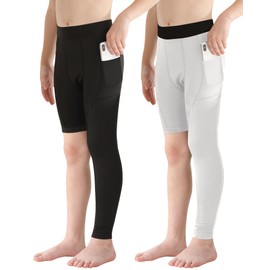 Hotfiary Youth Boys One Leg Compression Pants for Basketball Long Leggings Sports Tights Kids Athletic Soccer Base Layer