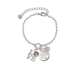 Delight Jewelry Silvertone Love with Multicolored Peace Sign Silvertone Discover Dream Explore Zoey Charm Bracelet, 6.5+2" Extender