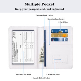 Passport and Vaccine Card Holder,Traveling Passport Cover with CDC Vaccination Card Slot RFID Blocking Passport Wallet for Women and Men, White Marble