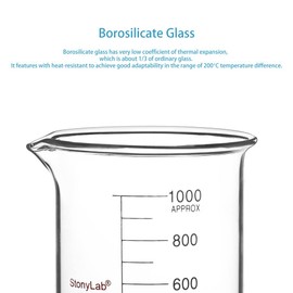 stonylab Glass Beaker, 1 Pack Borosilicate Glass Graduated Low Form Griffin Beaker with Pouring Spout Lab Beaker, 1000 ml