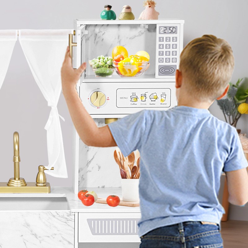 JOYLDIAS Wooden Kitchen Pretend Playset Kids Cooking Toys Toddler Gift