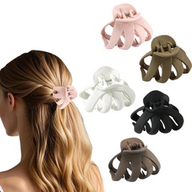 5 PCS Hair Clips for Women, Octopus Claw Clip 6.6 Centimeter Suitable for Thick and Thin Hair, Light and Cute, Non-Slip Matte and Firm Hairpin, Plastic Hairpin, White, Black, Brown, Pink, Khaki