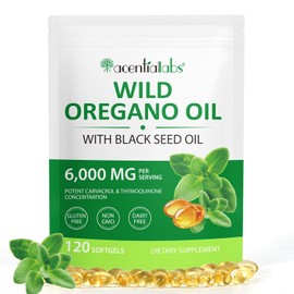 Oregano Oil Capsules, Organic Oregano Oil Wild Oregano Oil 6000 mg with 200 mg Black Cumin Oil, 120 Soft Capsules Essential Oregano Oil Capsules, Immune Support and Antioxidant, GMO Free