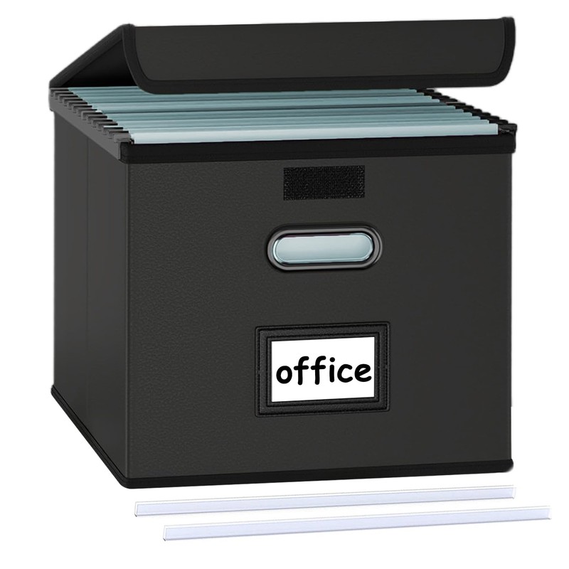 Umtiti A4-Size Black Leather File Organizer Box with Lid（Folders not
