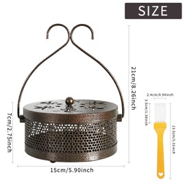 Mosquito Coil Holder, Mosquito Spiral Holder, Incense Holder, Mosquito Coil Holder, Classic Metal Incense Holder, Mosquito Spiral Container with Handle Lid for Indoor Outdoor Camping (D)