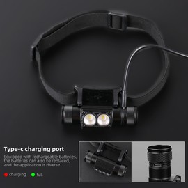 Amkulop Super Bright 1200 Lumen LED Rechargeable Headlamp with Rotatable Hidden Type-C Port,Waterproof Head Light with 2600mAh Battery,180° Adjustable Head lamp with 6 Modes for Camping Hiking Fishing