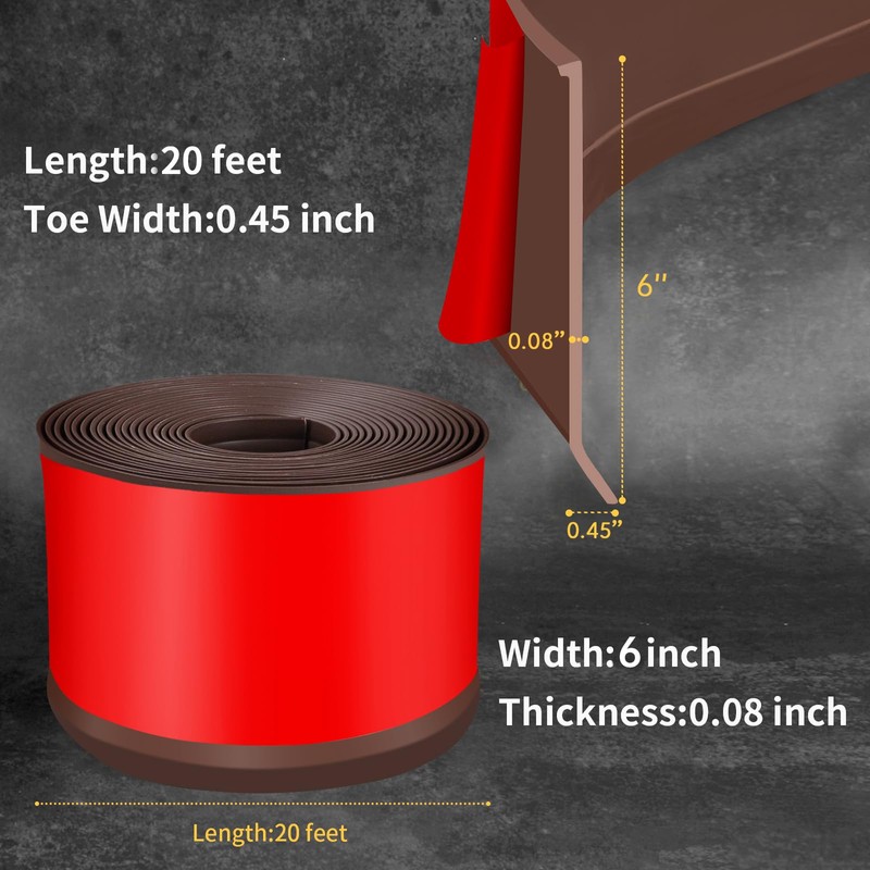 Heonay Flexible Baseboard Molding Trim 6 Inch Self-Adhesive Vinyl Wall