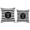 Classic Striped Black and White Initial Letter T Throw Pillow