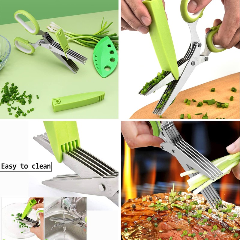 4-Piece Herb Scissors, Herb Scissors, 5-Layer Cutter Blades, Stainless Steel
