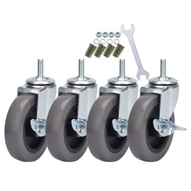 DICASAL Stem Casters with Imperial 3/8-16x25mm Stem Thread Heavy Duty and Highly-Elastic TPR Wheels Mute Castors with Side Brakes Pack of 4 (4 Inch)