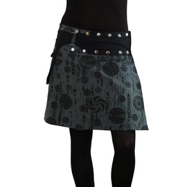 PUREWONDER SK117 Women's Wrap Skirt with Pocket Buttons, gray, Einheitsgröße