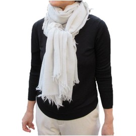 Stole, 100% Merino Wool, Plain, Large, Autumn, Winter, Not Thick, Gauze, 4.3 x 7.9 inches (110 x 200 cm), Fringe, Cashmere Style, Men's, Women's, '.a all over the world', Silver