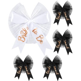 Kolldenn 5 Pcs Bikini Veils Bow Booty Veil Bachelorette Party Decorations Include 1 White Bride to Be Tulle 4 Black Bridesmaids Tulle for Wedding Bridal Shower Party Summer Pool Swimsuit Outfit